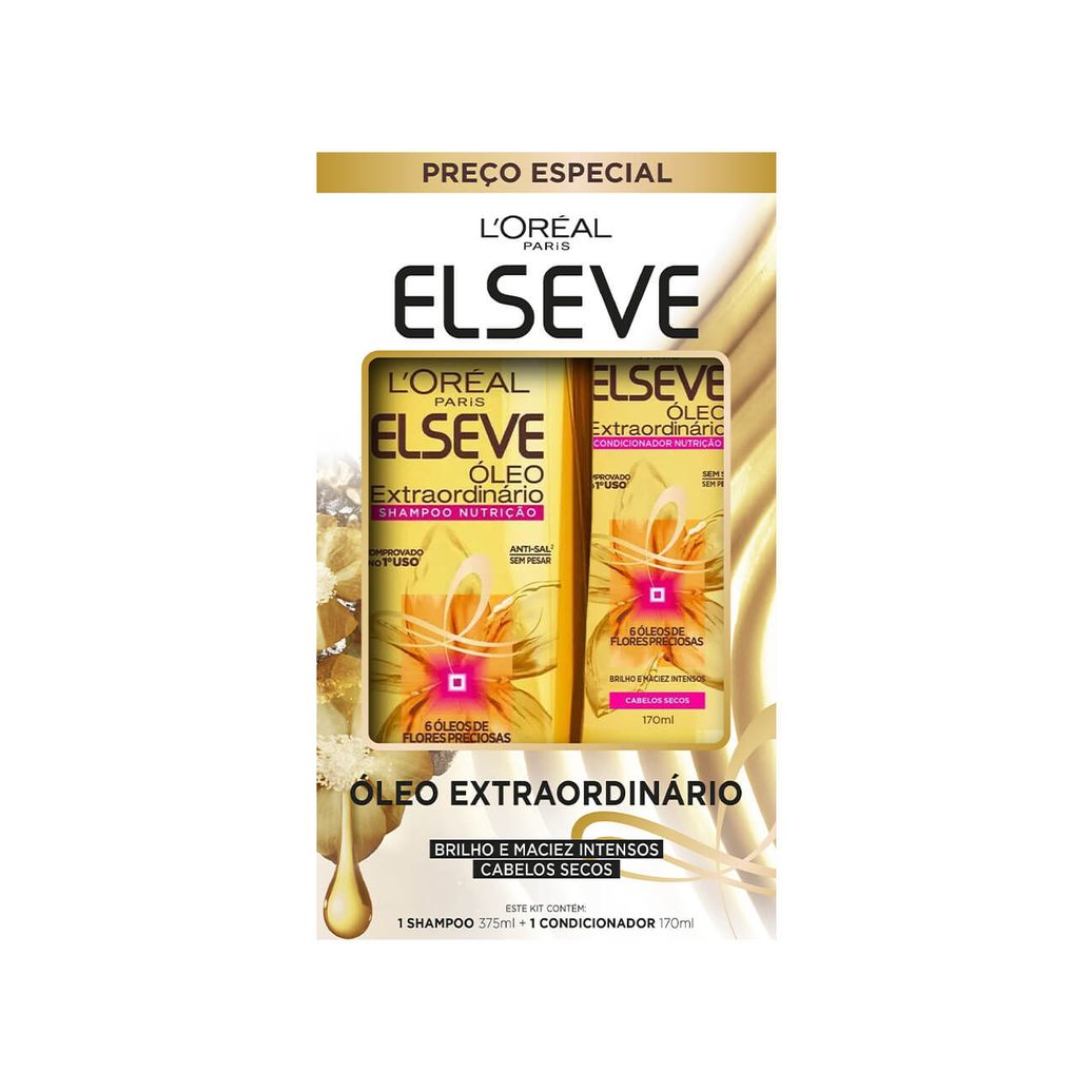 Kit Shampoo Elseve Óleo Extraordinário Nutrição e Brilho Shampoo 375ml + Condicionador Elseve Óleo Extraordinário Nutrição e Brilho Shampoo 170ml
