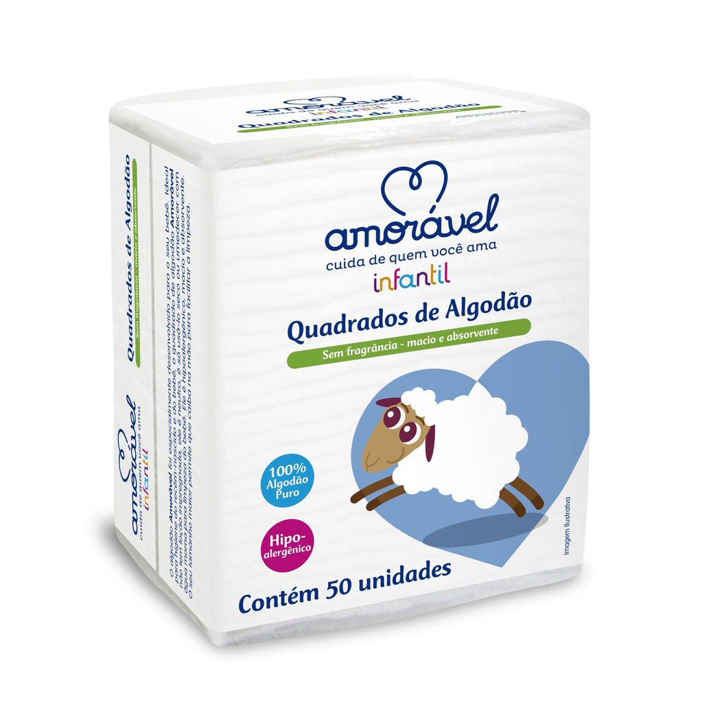 Algodão Amorável Infantil Quadrado 50 Unidades
