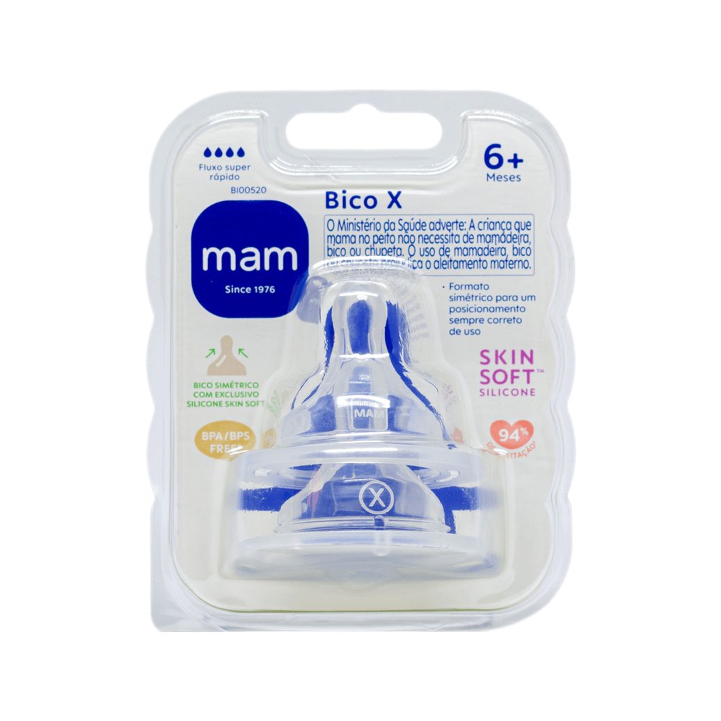 Bico para Mamadeira MAM Ortodôntico Fluxo Super Rápido +6 meses Silicone 2 Unidades