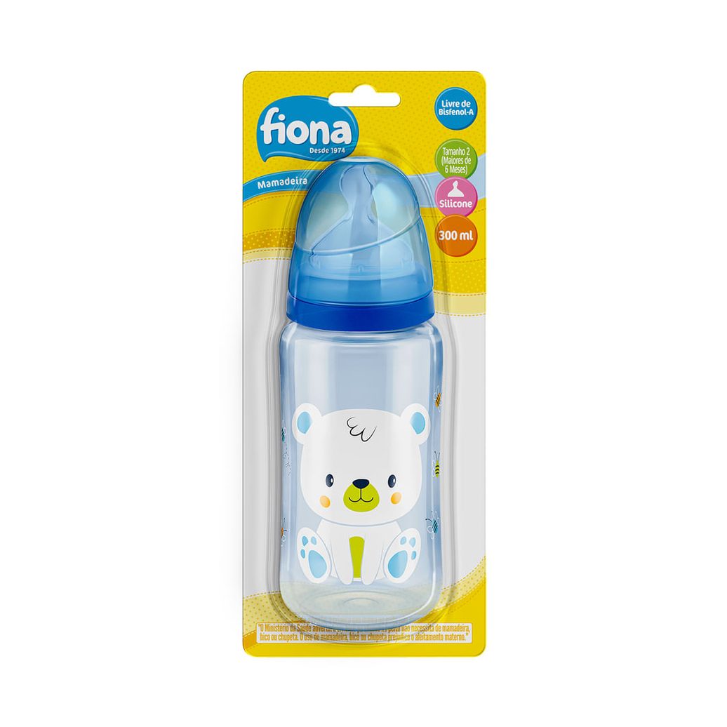 Mamadeira Fiona Desenhos Anatômica +6 meses Sem BPA Azul Tamanho 2 300ml 1 Unidade
