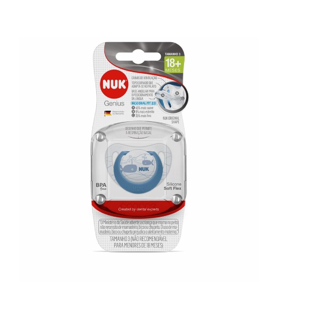 Chupeta NUK Genius Oral Fit +18 meses Soft Flex Silicone Azul Tamanho 3 1 Unidade