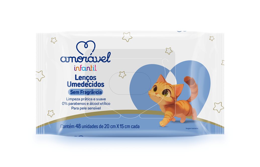 Lenço Umedecido Amorável Baby Sem Fragrância 48 Unidades