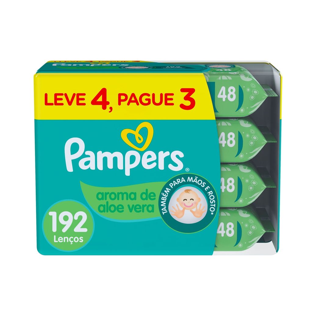 Lenços Umedecidos Pampers Aroma de Aloe Vera 192 Unidades Leve 4 Pague 3