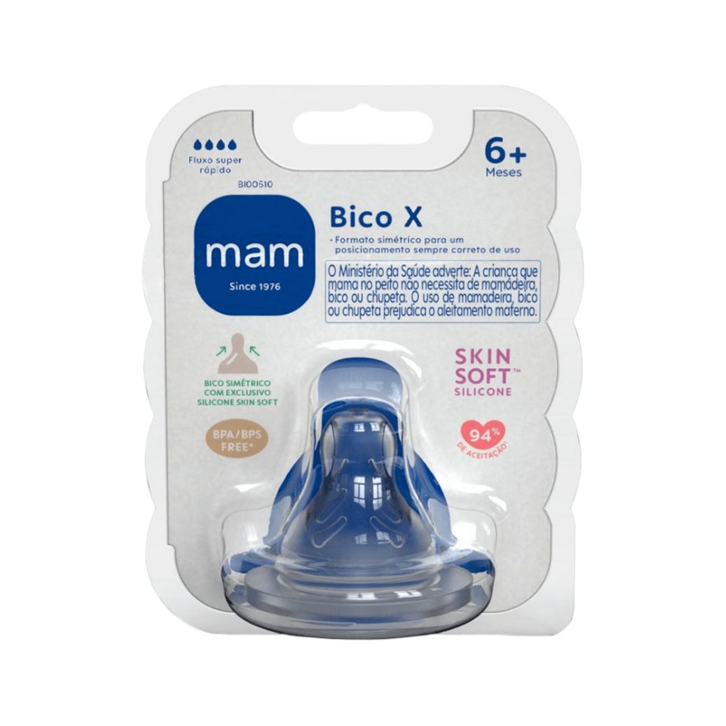 Bico para Mamadeira MAM Ortodôntico Fluxo Super Rápido Sem BPA +6 meses 1 Unidade