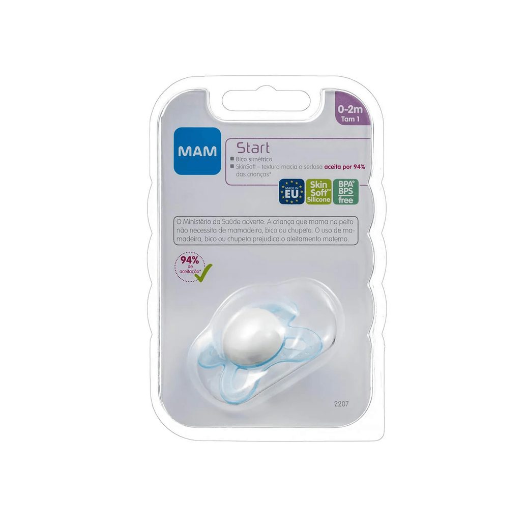 Chupeta MAM Start Ortodôntica de 0 a 2 meses SkinSoft Silicone Azul 1 Unidade