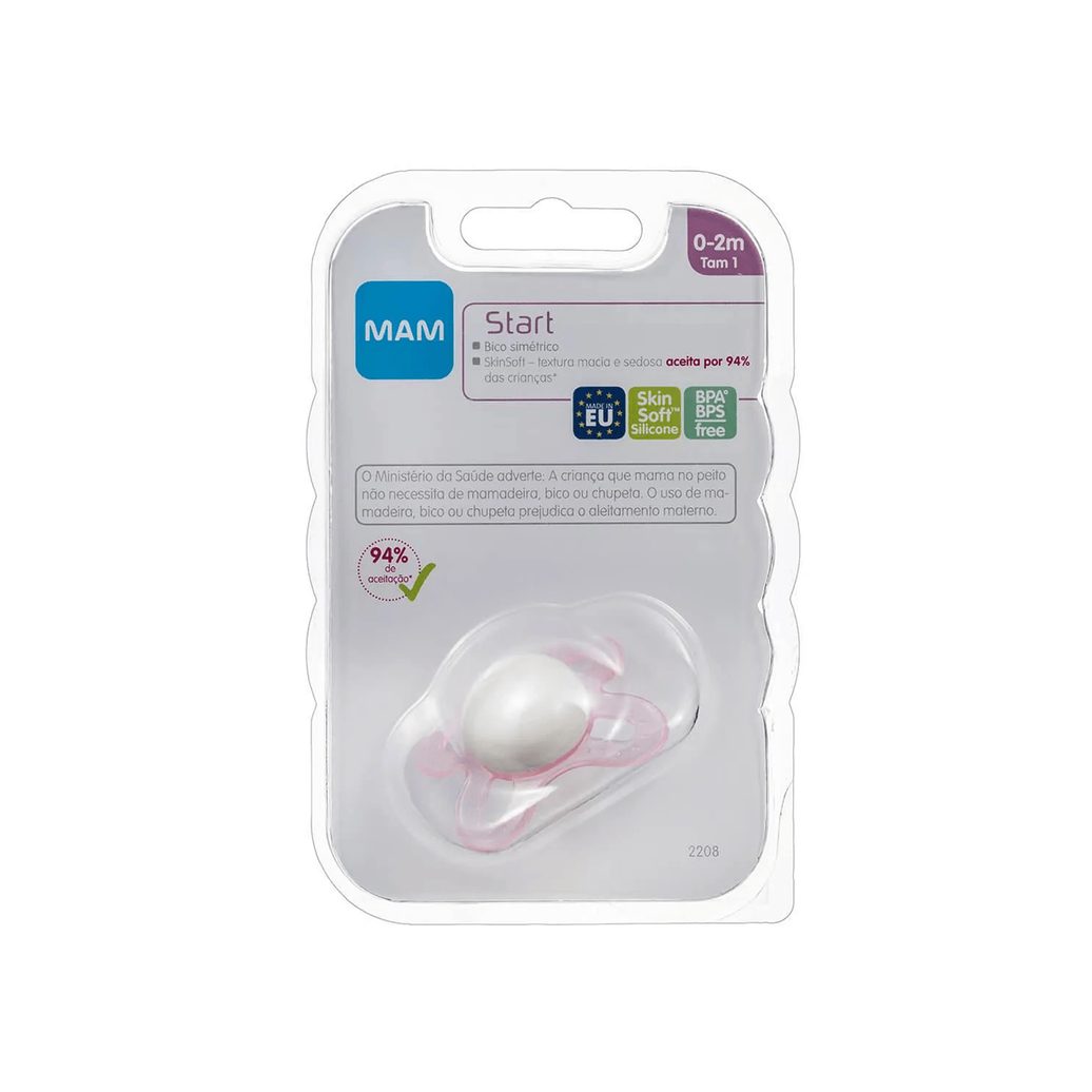 Chupeta MAM Start Ortodôntica de 0 a 2 meses SkinSoft Silicone Rosa 1 Unidade
