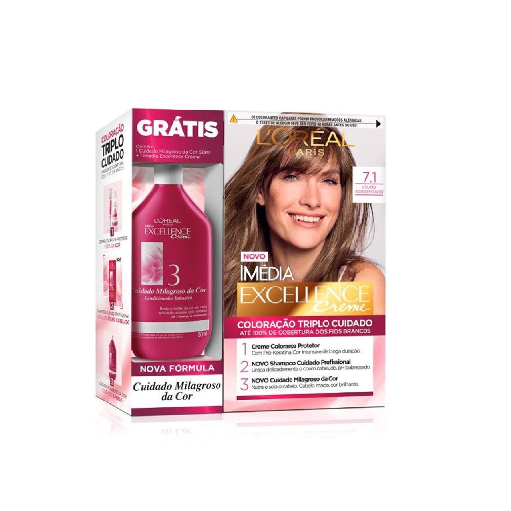 Tintura Imedia excellence Louro Acinzentado 7.1 Gratis tratamento Cuidado Milagroso Da cor 50g