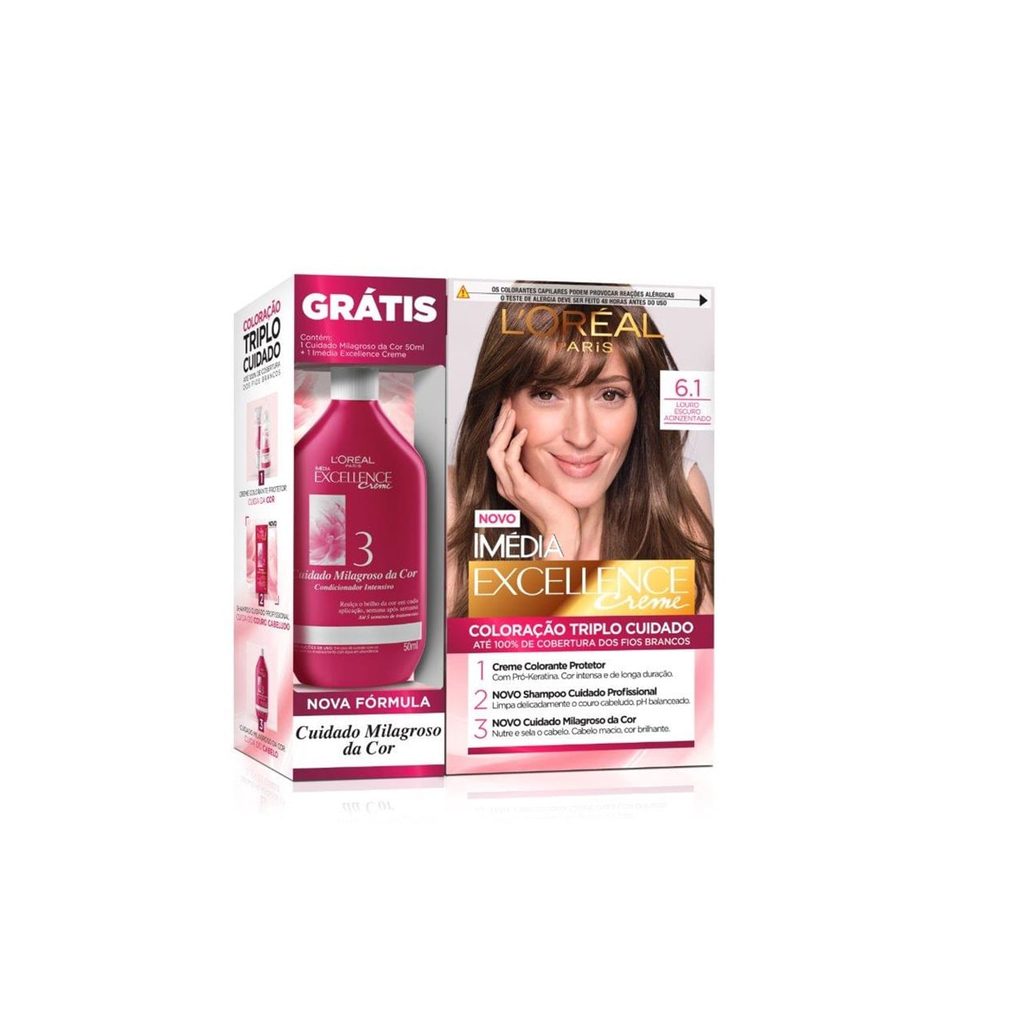 Tintura Imedia excellence Louro Escuro acinzentado 6.1 gratis Tratamento cuidado milagroso da Cor 50g
