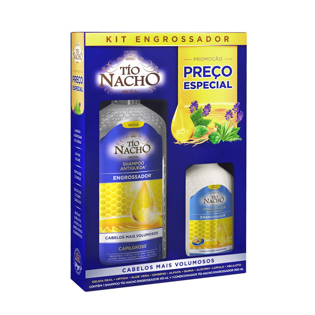 Kit Shampoo Tío Nacho Antiqueda Engrossador 415ml 1 Unidade + Condicionador Tío Nacho Antiqueda Engrossador 200ml 1 Unidade