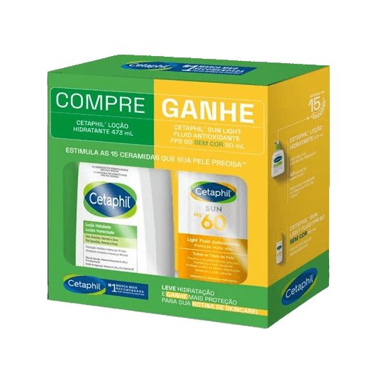 Kit Loção Hidratante Cetaphil 473ml 1 Unidade + Protetor Solar Facial Cetaphil Sun Light Fluid FPS 60 Sem Cor 50ml 1 uni