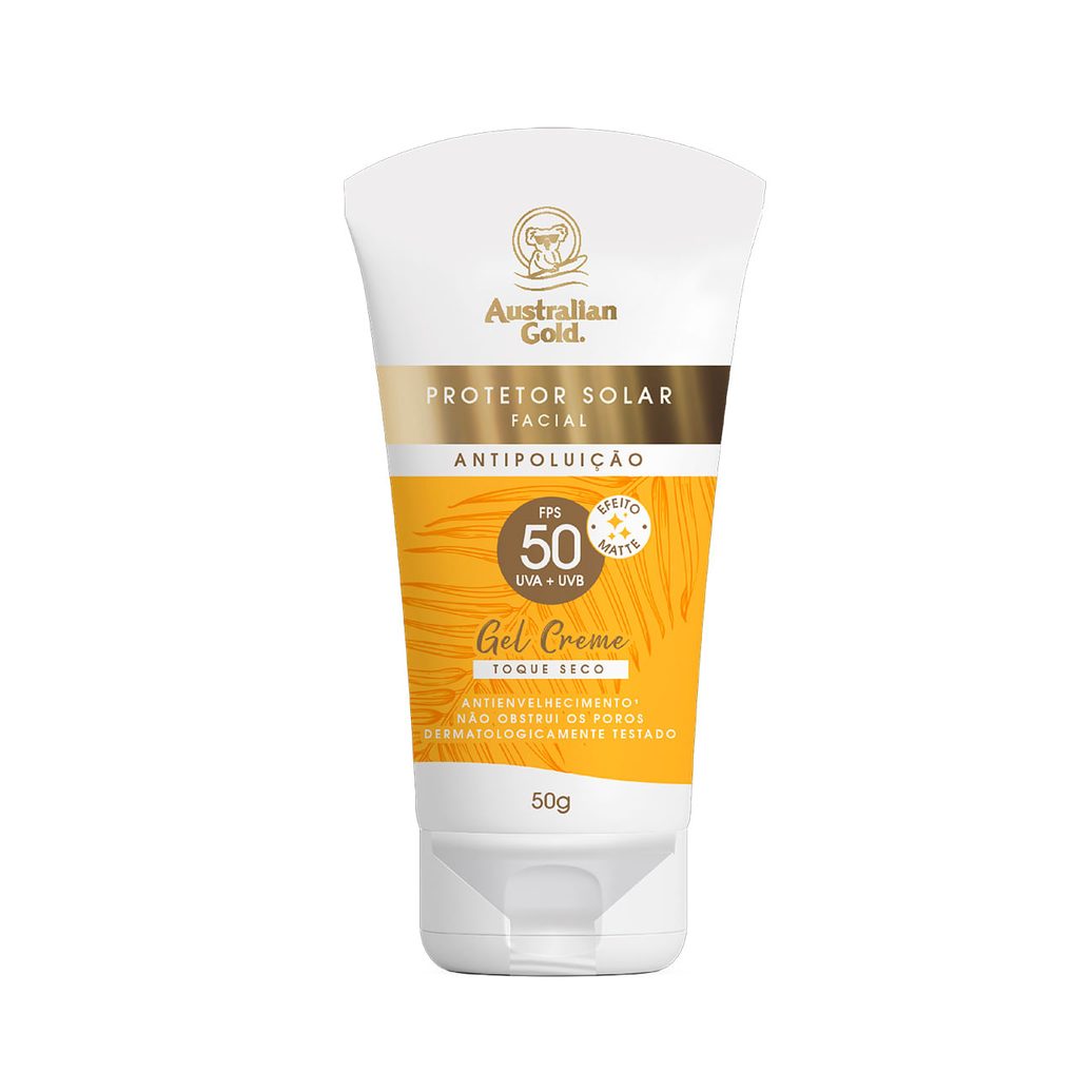Protetor Solar Facial Australian Gold Anti Poluição FPS50 Efeito Matte 50g