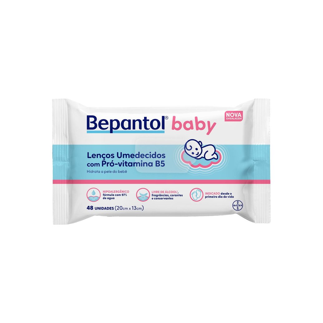 Lenços Umedecidos Bepantol Baby Sem Fragrância com Pró-Vitamina B5 Hipoalergênico 48 Unidades