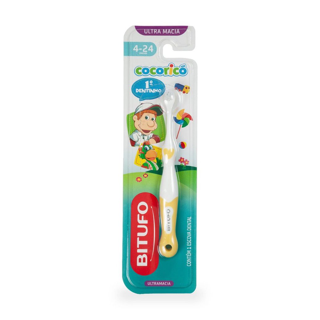 Escova Dental Infantil Bitufo 1 Dentinho Cocoricó Ultra Macia de 4 a 24 meses 1 Unidade