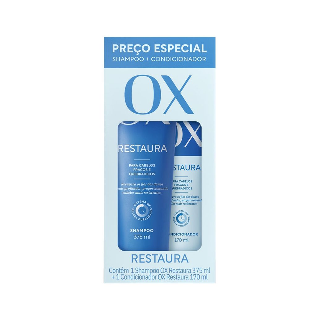 Kit Shampoo OX Restaura 375ml 1 Unidade + Condicionador OX Restaura 170ml 1 Unidade