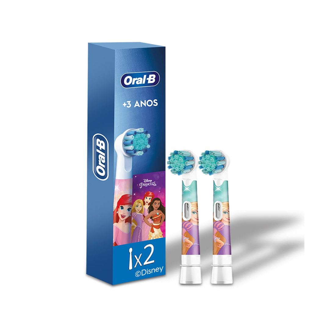 Refil Escova Dental Elétrica Infantil Oral-B Kids Disney Princesas Cerdas Macias +3 anos 2 Unidades