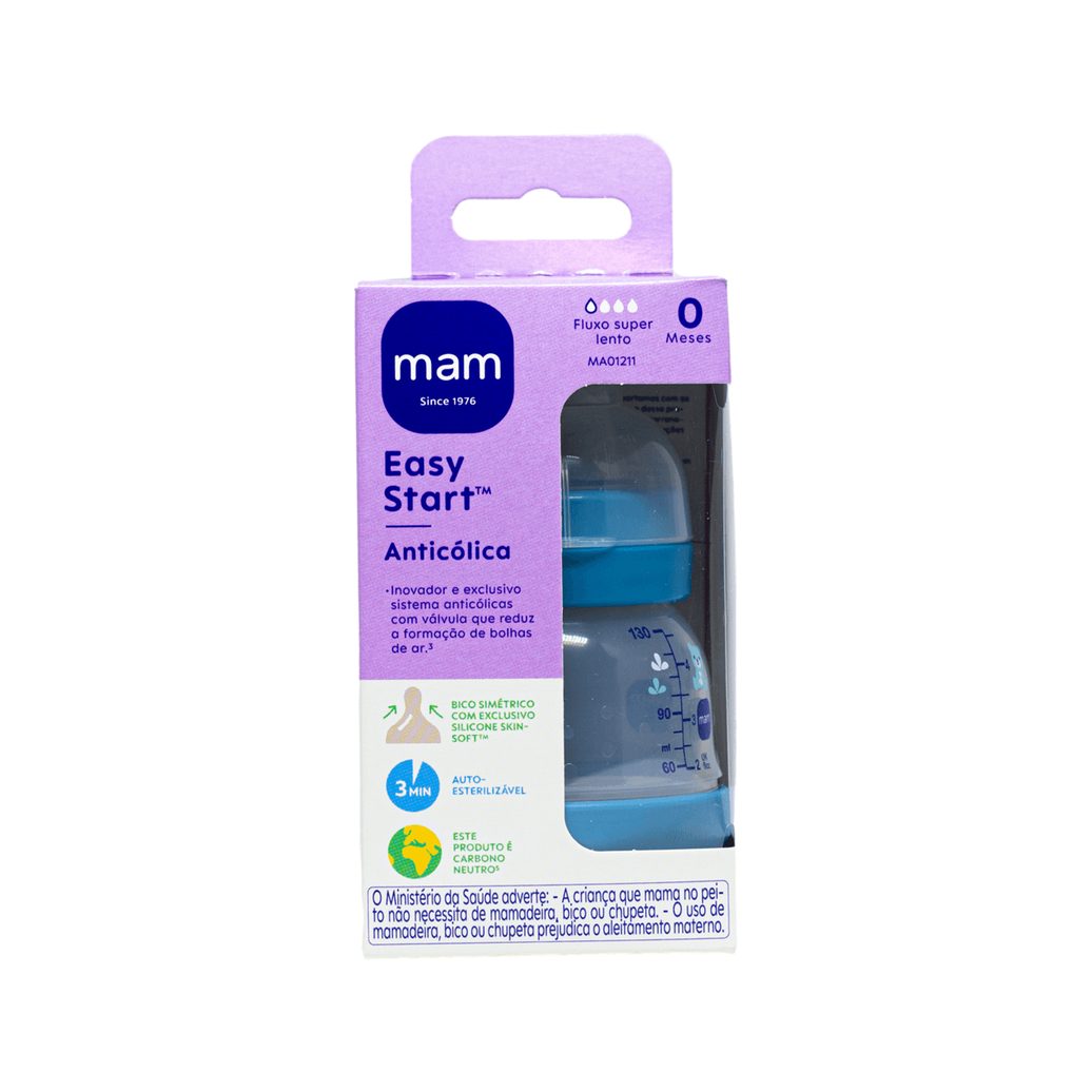 Mamadeira MAM Easy Start Anticólica Bico de Silicone de 0 a 6 meses Azul 130ml 1 Unidade