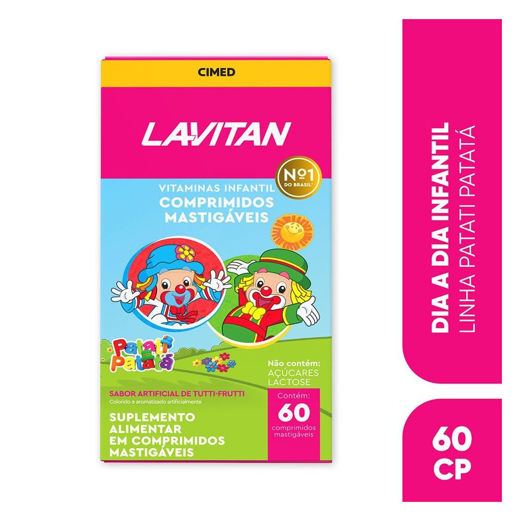 Vitamina Infantil Mastigável Tutti-Frutti Lavitan Patati Patatá 60 Comprimidos