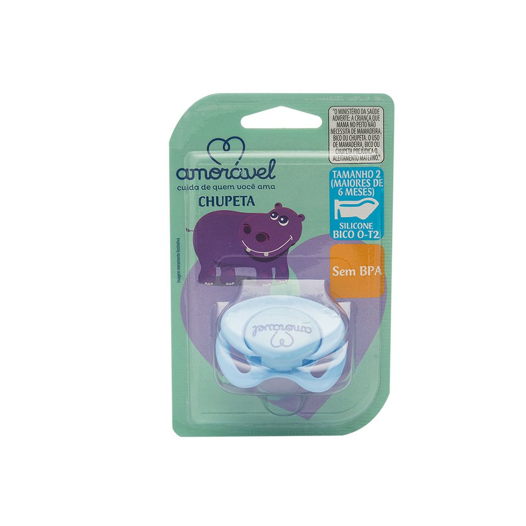 Chupeta Amorável Silicone Ortodôntico Azul A Partir De 6 Meses