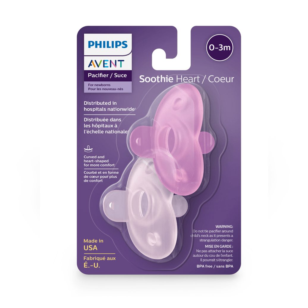 Chupeta Philips Avent Soothie Heart de 0 a 3 meses Flexível Silicone Rosa 2 Unidades