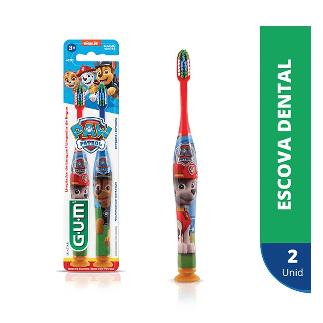 Escova Dental Infantil GUM Patrulha Canina Cerdas Macias +3 anos 2 Unidades – Cores Sortidas