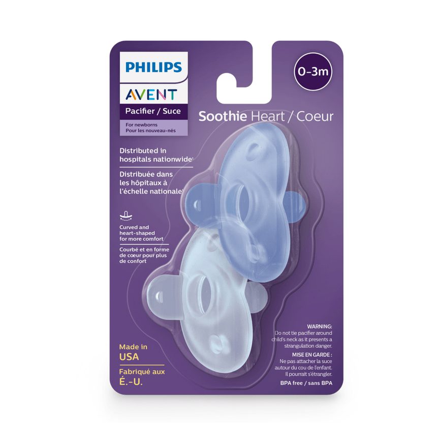 Chupeta Philips Avent Soothie Heart de 0 a 3 meses Flexível Silicone Azul 2 Unidades