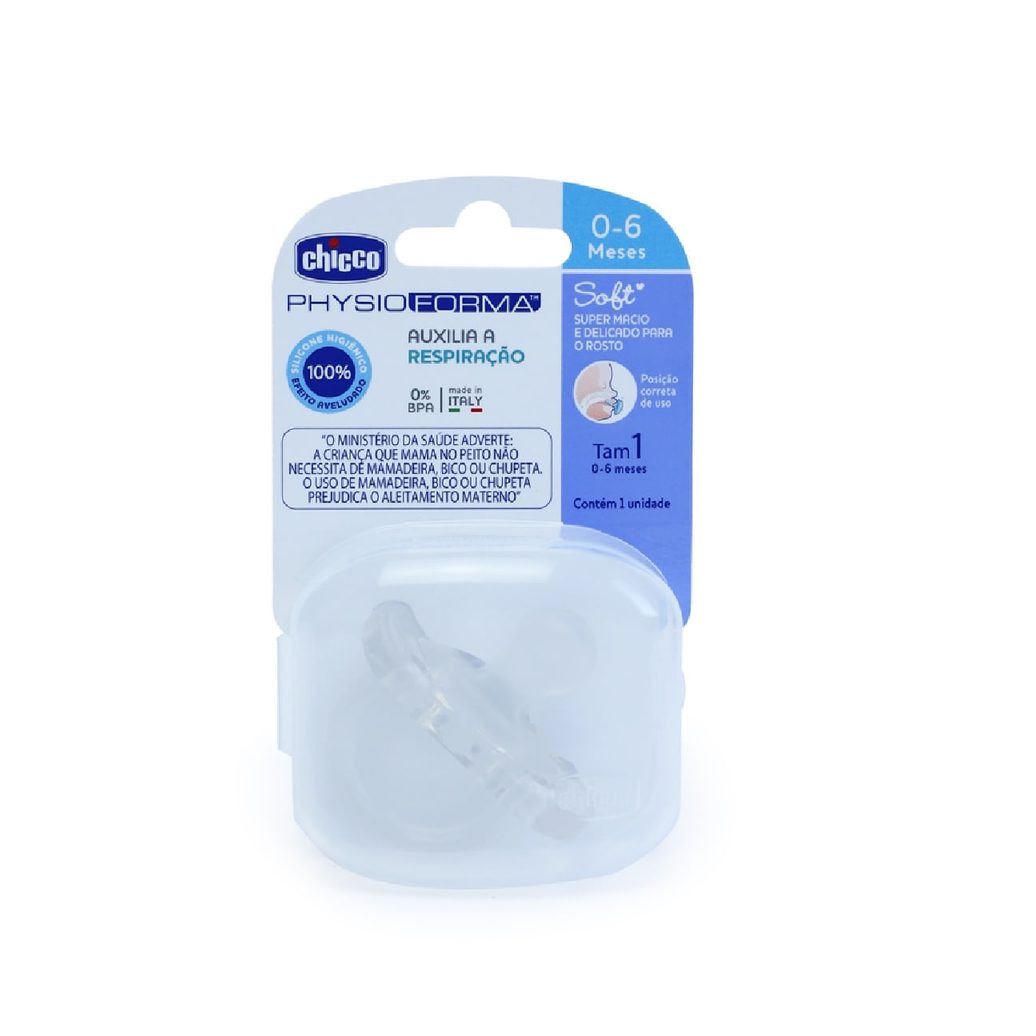 Chupeta Chicco PhysioForma Soft Anatômica de 0 a 6 meses Silicone Transparente 1 Unidades