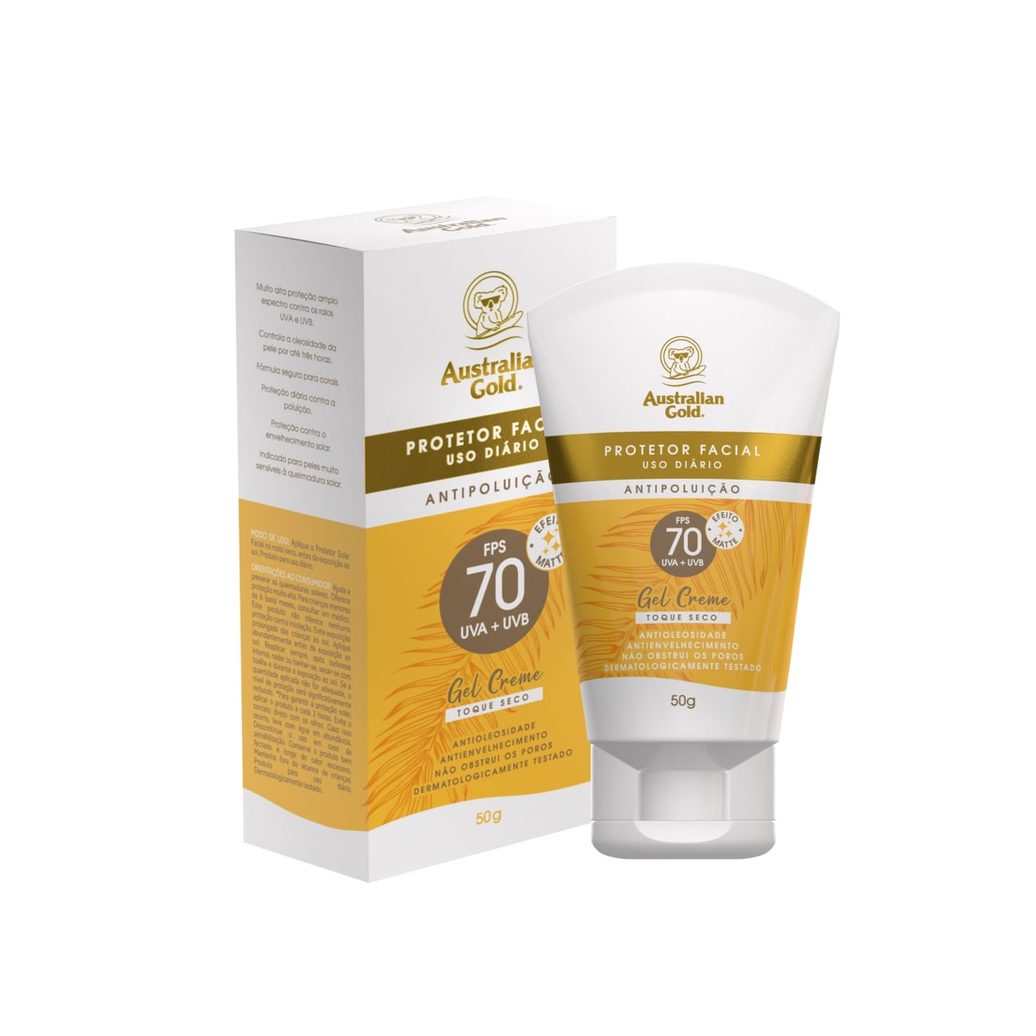 Protetor Solar Facial Australian Gold Anti Poluição FPS70 Efeito Matte 50g