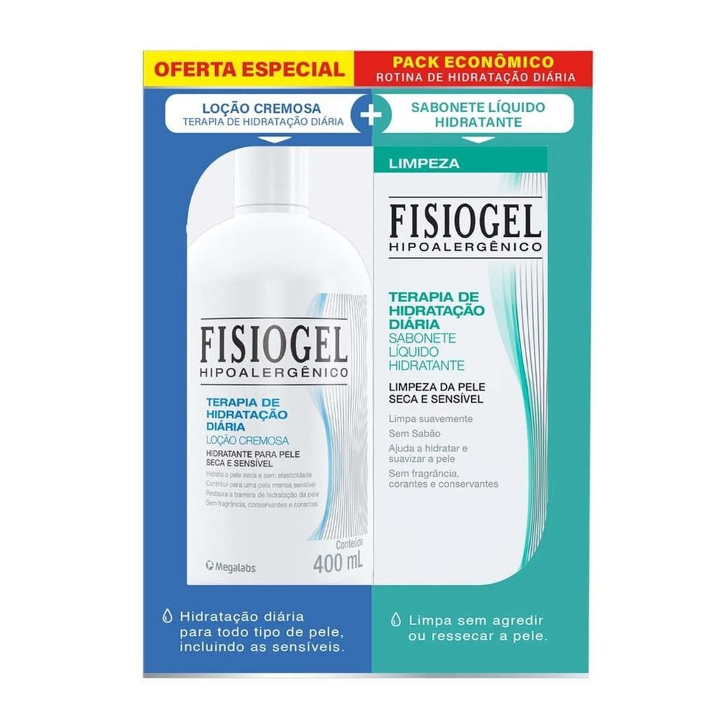 Kit Loção Hidratante Fisiogel 400ml 1 Unidade + Sabonete Líquido Fisiogel Hidratante 150ml 1 Unidade