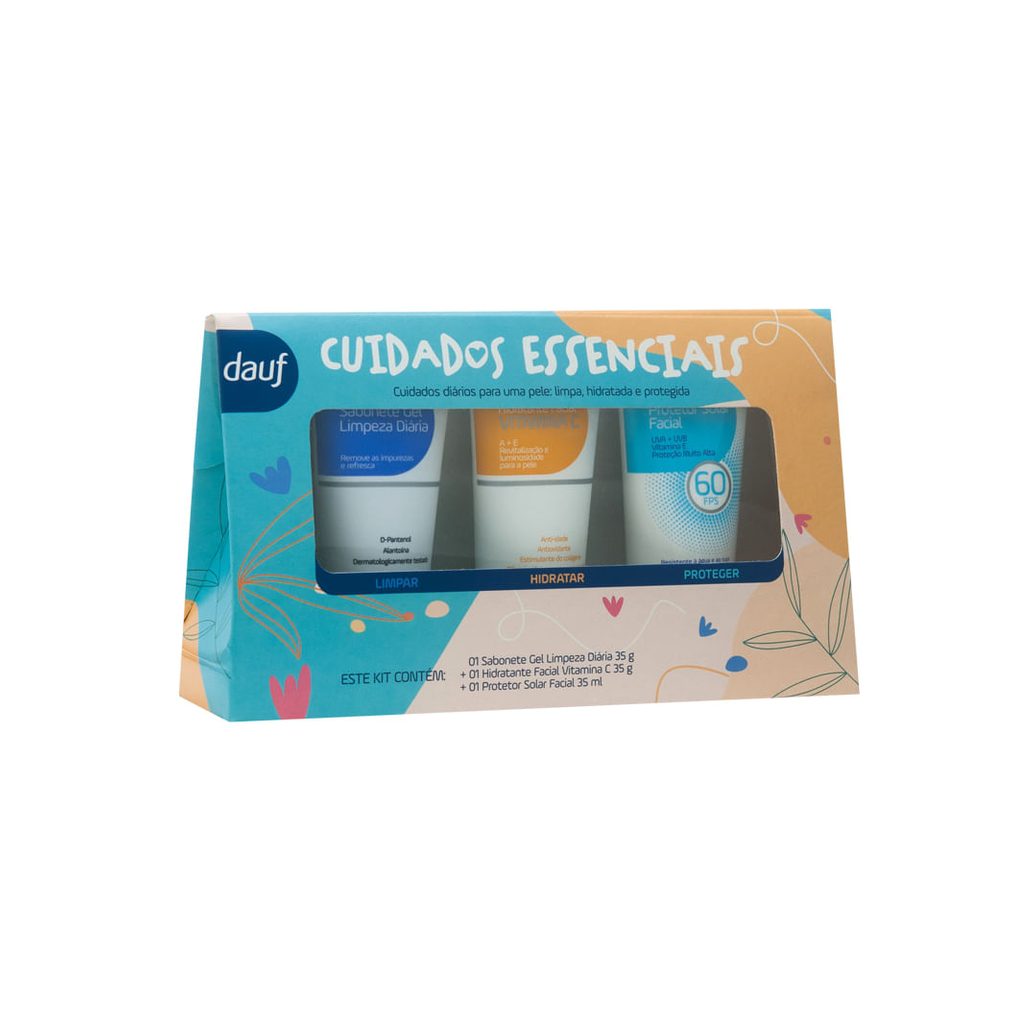 Kit Dauf Cuidados Essenciais Gel de Limpeza + Protetor Solar FPS 60 + Hidratante Facial