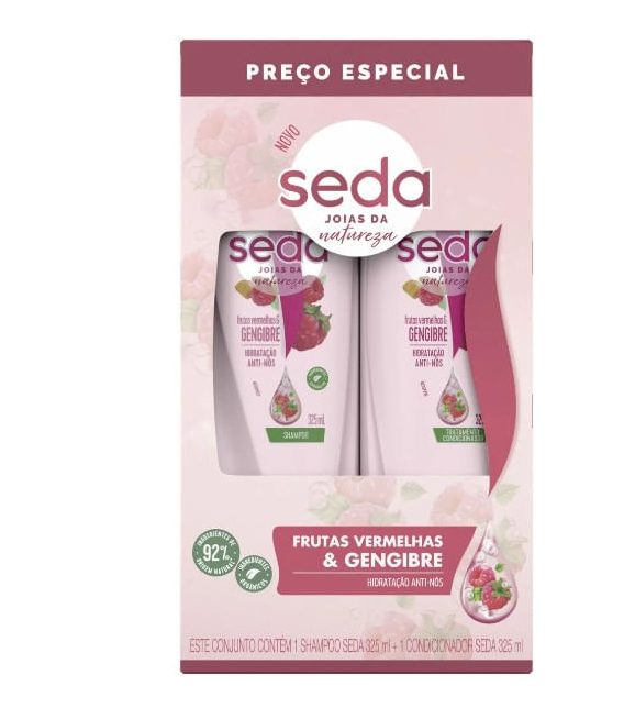 Kit Shampoo Seda Frutas Vermelhas e Gengibre 325ml 1 Unidade + Condicionador Seda Frutas Vermelhas e Gengibre 325ml 1 Unidade
