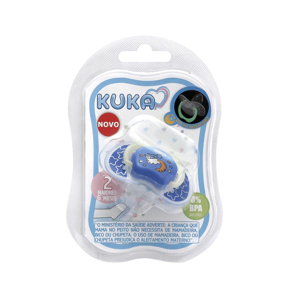 Chupeta Kuka Lumina Ortodôntica +6 meses Brilha no Escuro Silicone Azul Tamanho 2 1 Unidade