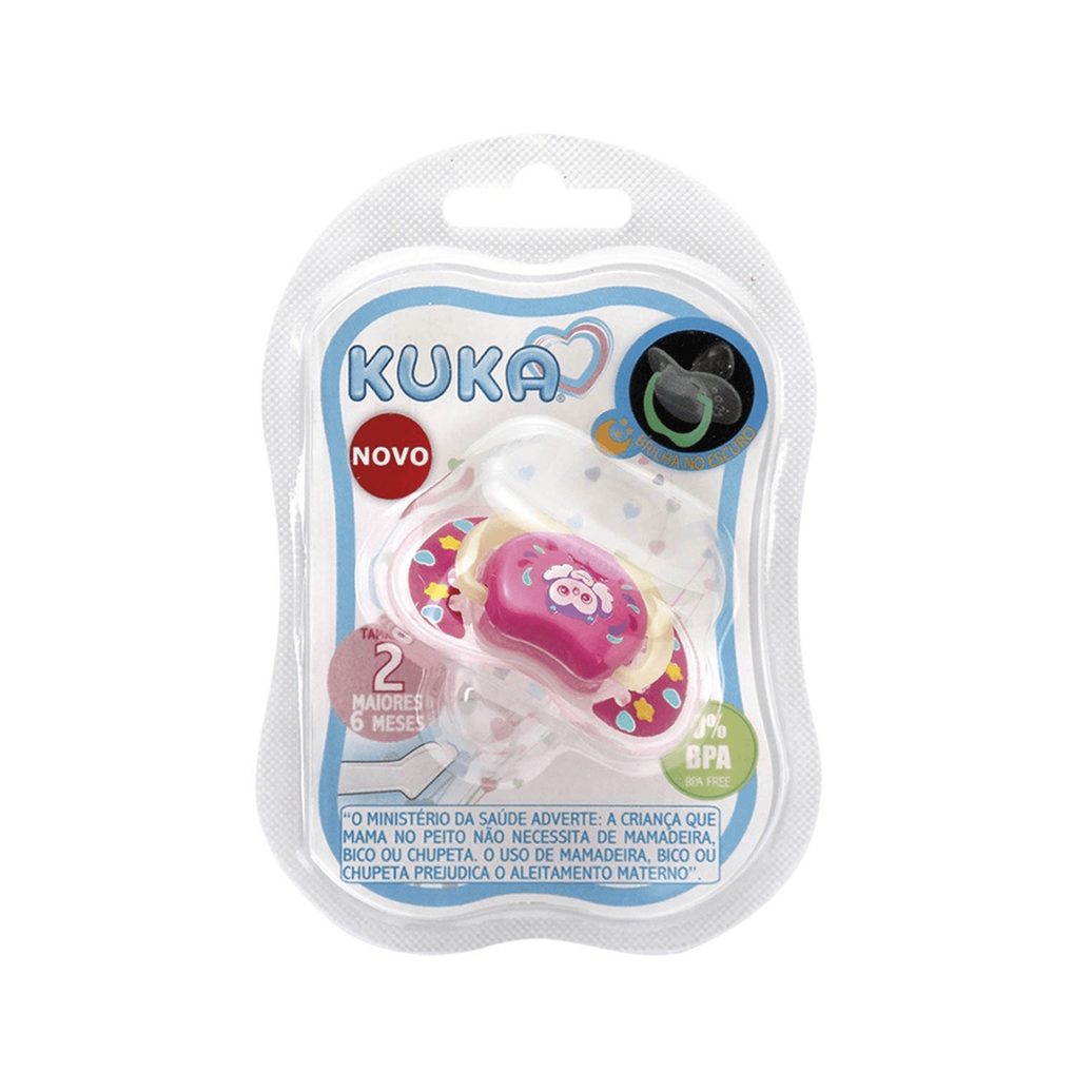 Chupeta Kuka Lumina Ortodôntica +6 meses Brilha no Escuro Silicone Rosa Tamanho 2 1 Unidade