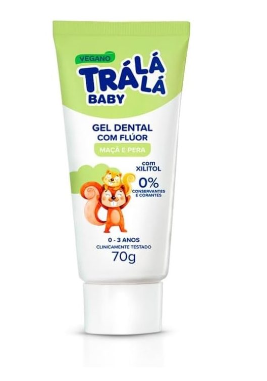 Gel Dental Infantil Trá Lá Lá Baby Com Flúor 0 a 3 anos Sabor Maçã 70g