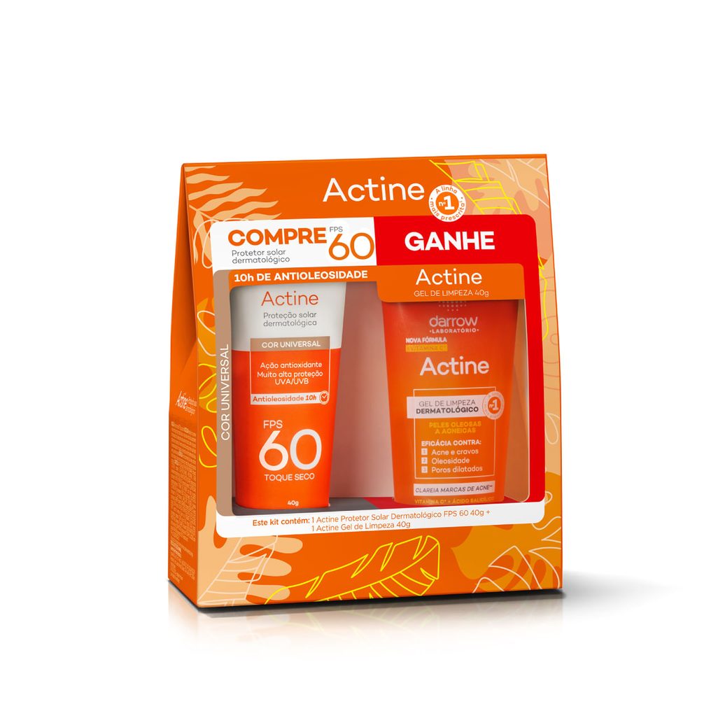 Kit Protetor Solar Facial Darrow Actine Antioleosidade FPS60 Cor Universal 1 Unidade + Gel de Limpeza Actine 40g 1 Unidade