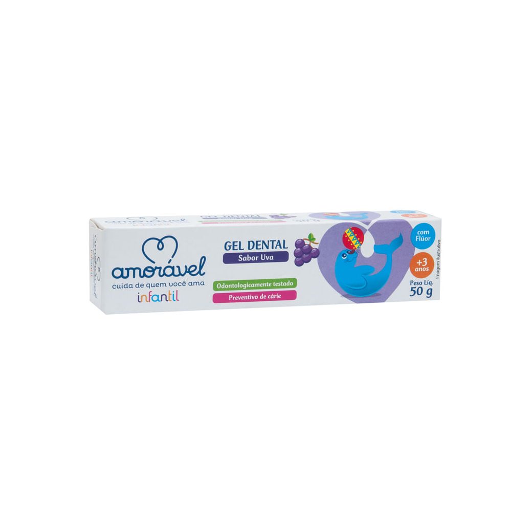 Gel Dental Infantil Amorável Sabor Uva Com Flúor 50g