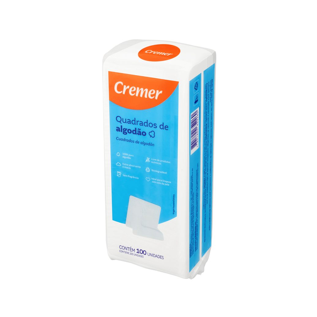 Algodão Quadrado Cremer Hidrófilo 100 Unidades