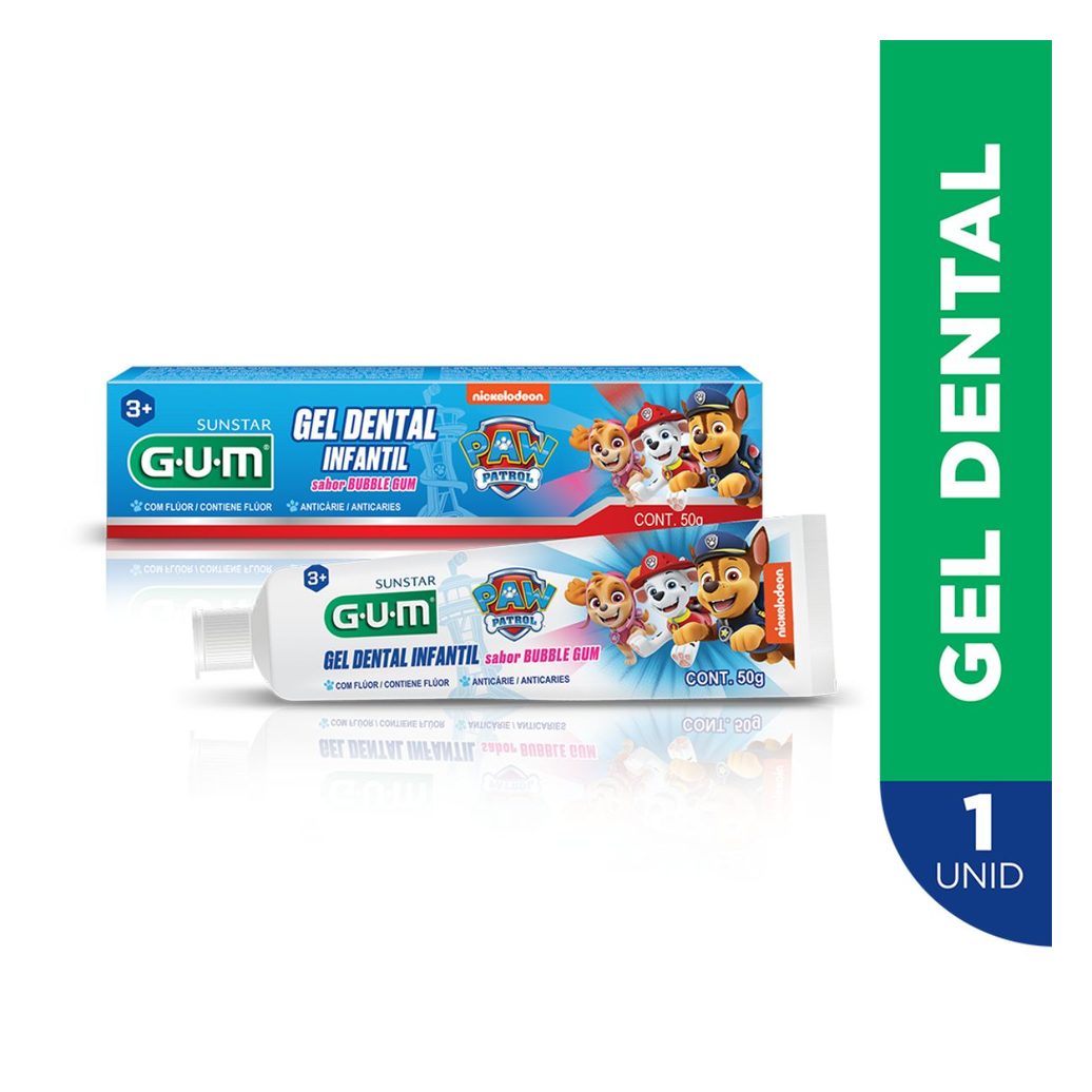 Creme Dental Infantil GUM Patrulha Canina com Flúor Sabor Bubble Gum 50g
