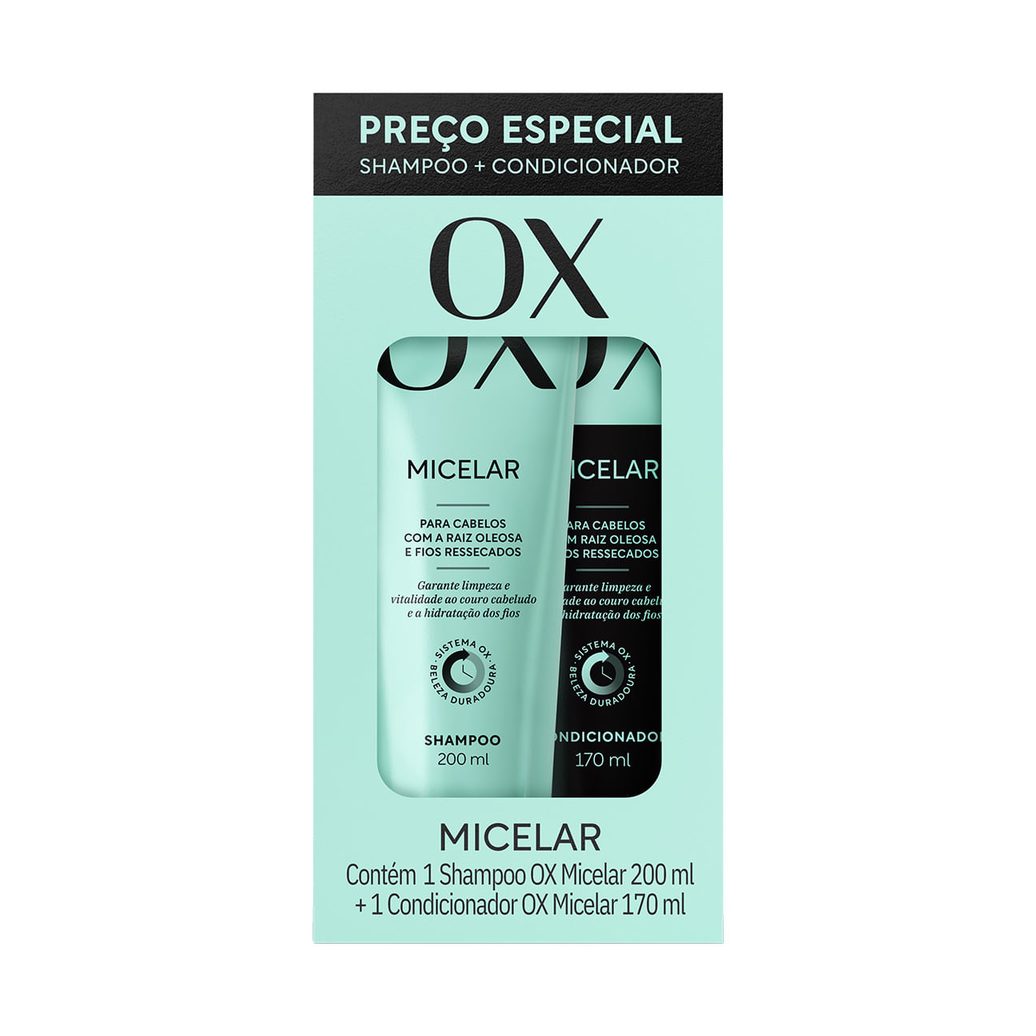 Kit Shampoo OX Micelar 200ml 1 Unidade + Condicionador OX Micelar 170ml 1 Unidade
