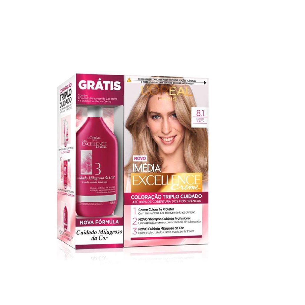 Tintura Imedia Excellence Louro Sueco 8.1 Gratis Tratamento Cuidado Milagroso Da Cor 50g