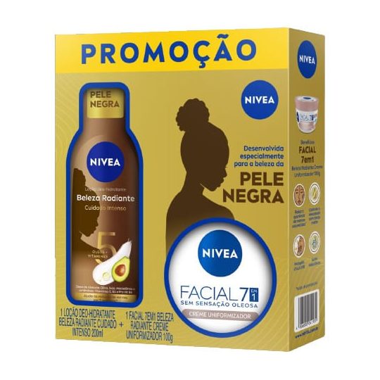 Kit Loção Hidratante Nivea Beleza Radiante Pele Negra 200ml 1 Unidade + Creme Facial Nivea Uniformizador 100g 1 Unidade