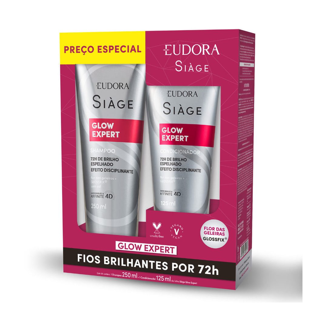 Kit Shampoo Eudora Siàge Glow Expert 250ml 1 Unidade + Condicionador Eudora Siàge Glow Expert 125ml 1 Unidade