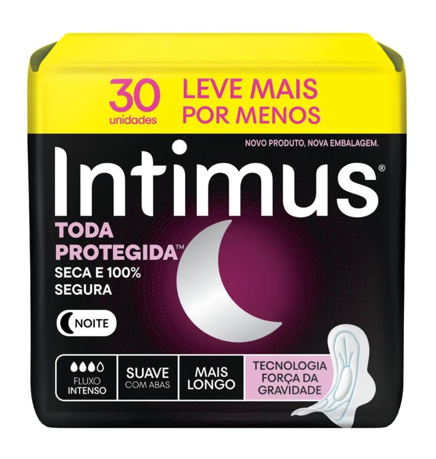 Absorvente Intimus Noturno Toda Protegida Cobertura Suave Com Abas 30 unidades