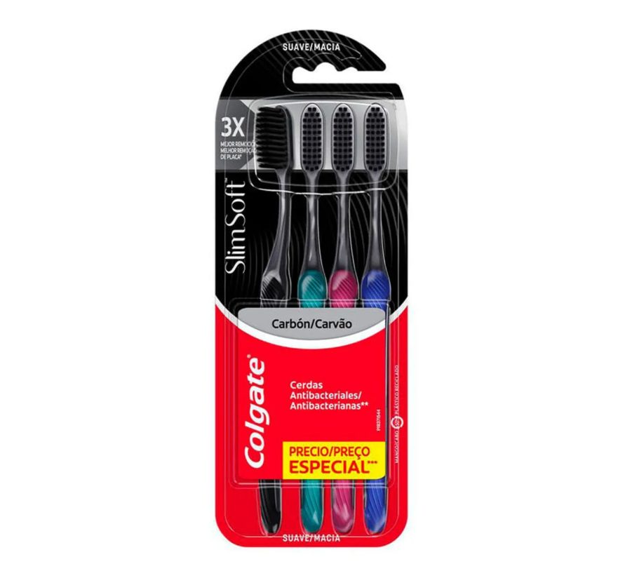 Kit de Escovas De Dentes Colgate Slim Soft Black Com 4 Unidades