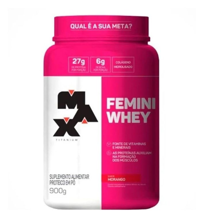Femini Whey Protein Max Titanium sabor Morango 900g