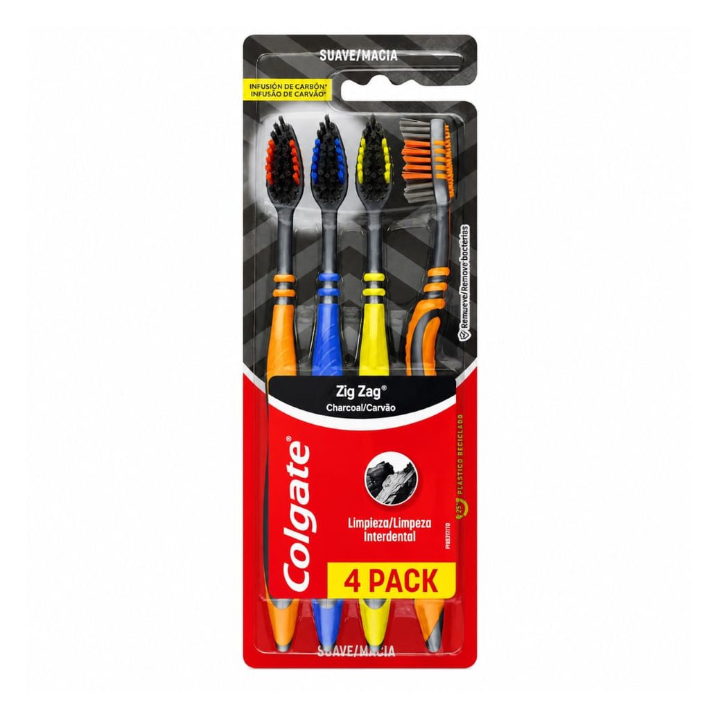 Escova Dental Colgate Zigzag Carvão 4 Unidades