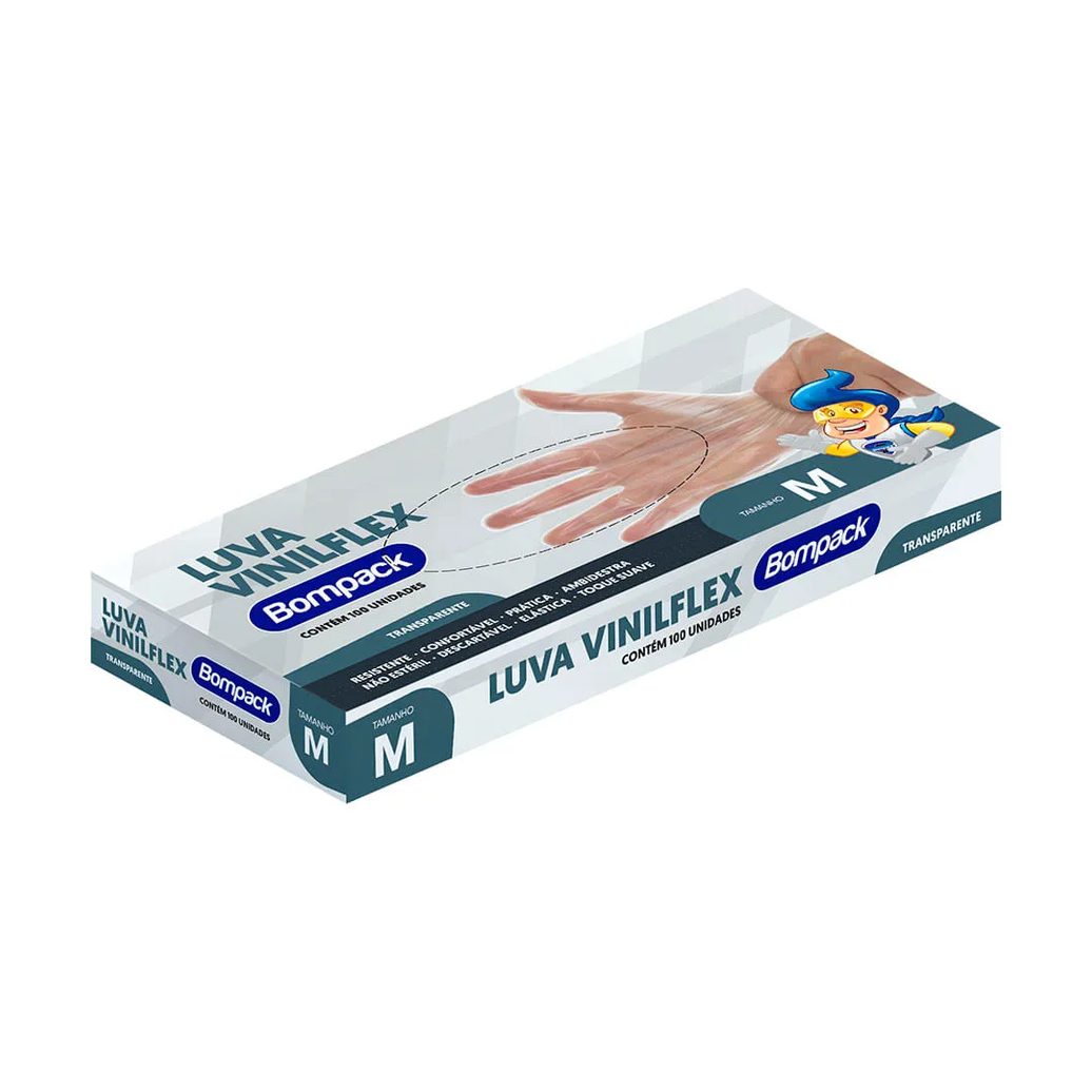Luva Vinilflex Com 100 Transparente Sem Po M