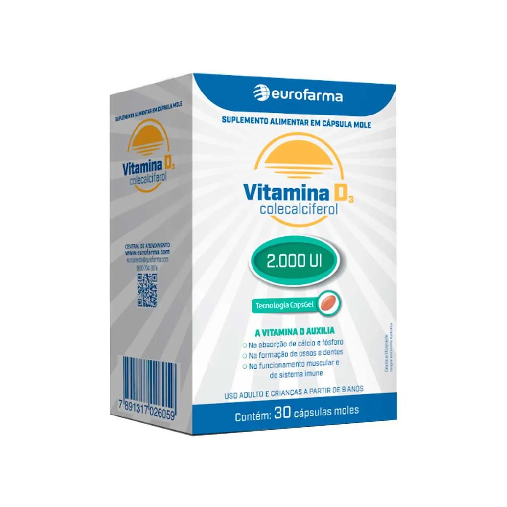 Vitamina D 2.000UI Eurofarma 30 cápsulas
