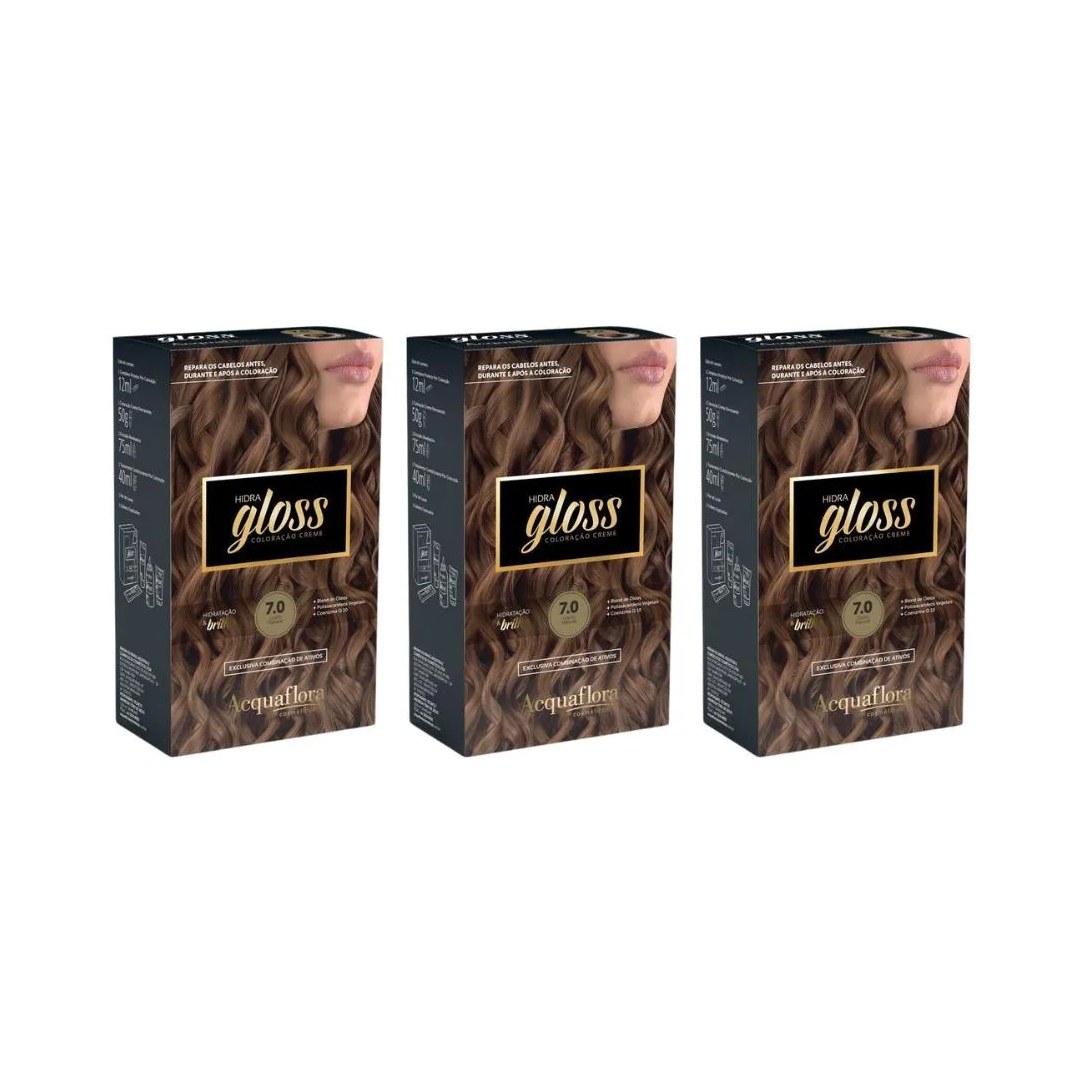 Coloraçao Acquaflora Hidra Gloss 7.0 Louro Natural-Kit C/3un