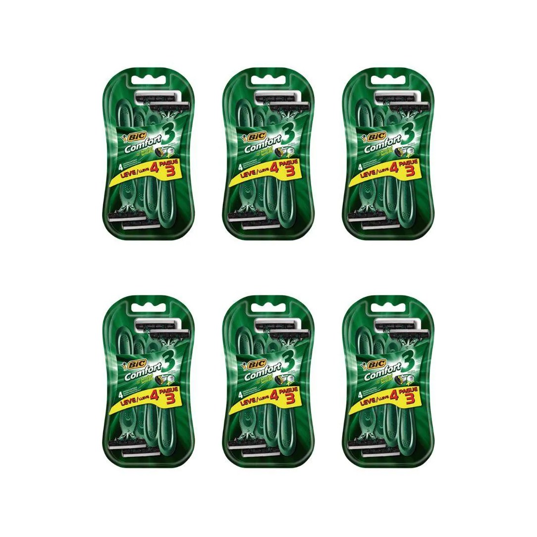 Aparelho de Barbear Bic Comfort 3 L4P3 Pele Sensivel-Kit 6un