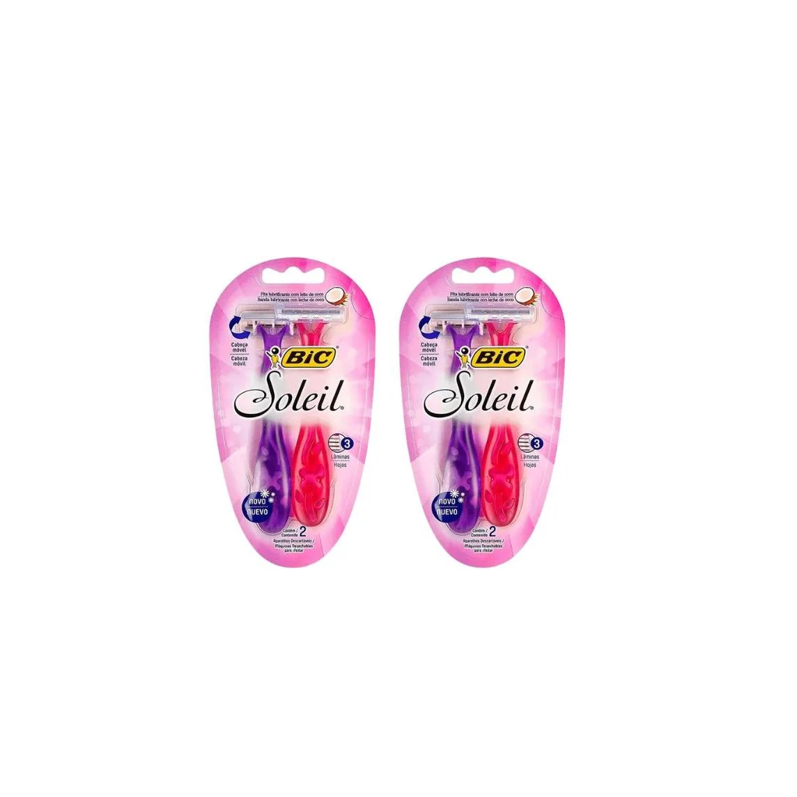 Aparelho de Barbear Bic Soleil Com 2 Rosa /Roxo - Kit C/2un